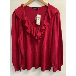 Women's Red Ruffle Sweater
